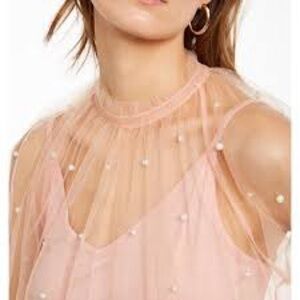 NWT INC International Concepts Pearl Tulle Embellished Top, Size M